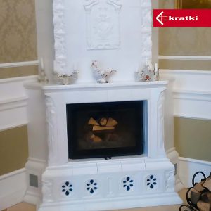 Μοντέρνο σαλόνι με ενεργειακό ίσιο τζάκι Kratki Franek 14 PF 14kW