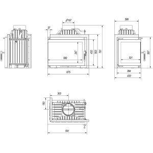 Τεχνικό σχέδιο για το ενεργειακό τζάκι Kratki Simple Μ S L BS 8kW