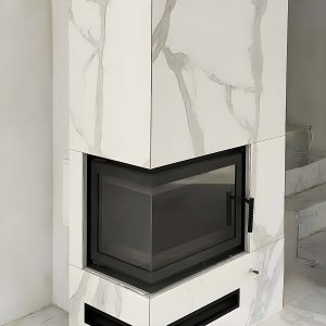 Μοντέρνο σαλόνι με μοντέρνο αριστερό γωνιακό τζάκι Kratki Simple Μ S L BS 8kW