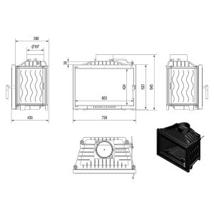 Τεχνικό σχέδιο για το ενεργειακό τζάκι Kratki Wiktor Deco 14kW