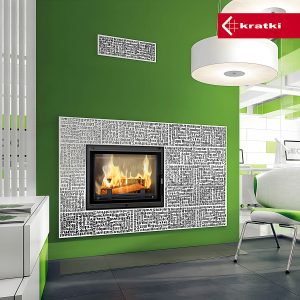 Τοποθετημένο ενεργειακό τζάκι Kratki Zuzia Eco Deco 12kW σε μοντέρνο σαλόνι