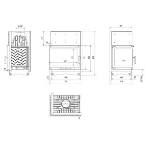 Τεχνικό σχέδιο για ενεργειακό τζάκι Kratki Zuzia L BS 15kW