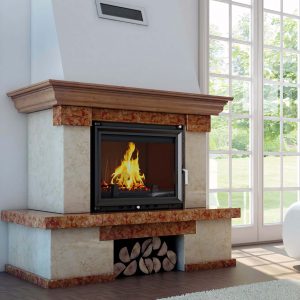 Τζάκι σαλονιού με πυρότουβλα Kratki Antek PF σε σύγχρονο καθιστικό με ζεστή ατμόσφαιρα