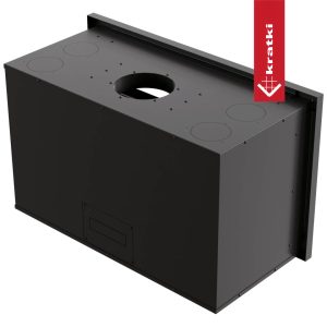 Πίσω και άνω τεχνική όψη κασέτας Kratki Kaseta Arke 95 Black με έξοδο καπνού Ø 200 mm - Τζάκι Γιαννούδης.