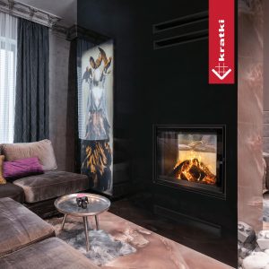 Διακόσμηση σαλονιού με διαμπερές τζάκι Kratki Lucy 12 T Black Room Divider