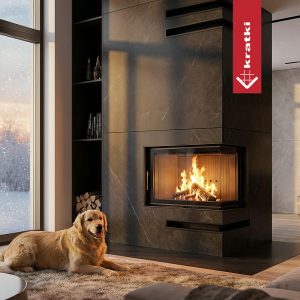 Διακόσμηση σαλονιού με ενεργειακό τζάκι ξύλου Kratki Lucy 12 P New Black