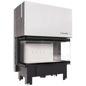 Ενεργειακό Τζάκι Ξύλου Kratki NBC 1000 400 15 kW Λευκό Τρίπλευρο Πανοραμικό με Συρόμενη Πόρτα