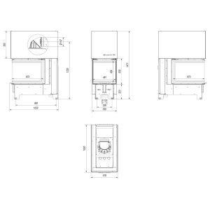 Ενεργειακό τζάκι ξύλου Kratki NBU 500 700 Black 11 kW τριών όψεων με συρόμενη πόρτα