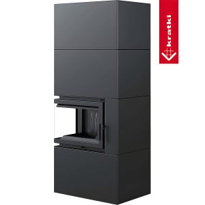 Μαντεμένιο ενεργειακό τζάκι Kratki Simple Box L S Black 8kW με μεταλλική επένδυση