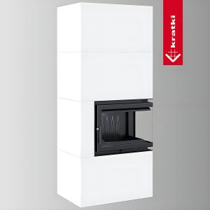 Μαντεμένιο ενεργειακό τζάκι Kratki Simple Box P S Bianco 8kW δεξί γωνιακό