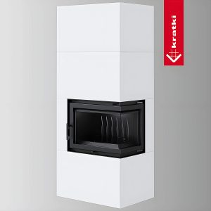 Μοντέρνο ενεργειακό τζάκι Kratki Simple Box P S Bianco 8kW δεξί γωνιακό