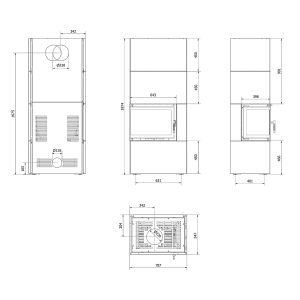 Τεχνικό σχέδιο για το ενεργειακό τζάκι Kratki Simple Box L S Bianco 8kW