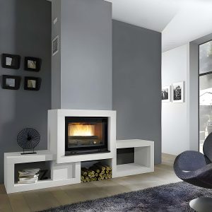 Μοντέρνο σαλόνι με ενεργειακό ίσιο τζάκι Chazelles HP 700 10kW