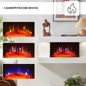 Επιτοίχιο ηλεκτρικό τζάκι Balderia Ira με κομψό σχεδιασμό και ρεαλιστικό εφέ φλόγας
