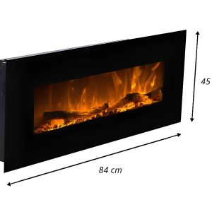 Επιτοίχιο ηλεκτρικό τζάκι Glow Fire Neptun με μοντέρνο μαύρο φινίρισμα και ρεαλιστικό εφέ φλόγας