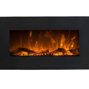 Επιτοίχιο ηλεκτρικό τζάκι Glow Fire Neptun με μοντέρνο μαύρο φινίρισμα και ρεαλιστικό εφέ φλόγας