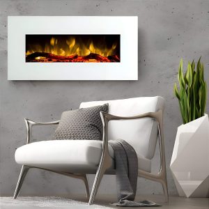 Επιτοίχιο ηλεκτρικό τζάκι Glow Fire Pluto White με γυάλινη πρόσοψη και τρισδιάστατες LED φλόγες