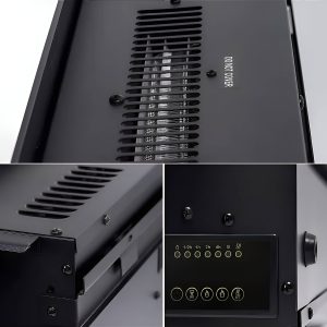 Επιτοίχιο ηλεκτρικό τζάκι Glow Fire Neptun με μοντέρνο μαύρο φινίρισμα και ρεαλιστικό εφέ φλόγας