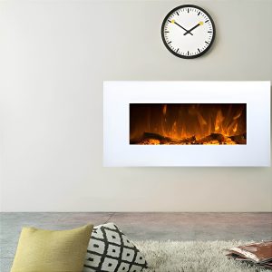 Επιτοίχιο ηλεκτρικό τζάκι Glow Fire Pluto White με γυάλινη πρόσοψη και τρισδιάστατες LED φλόγες