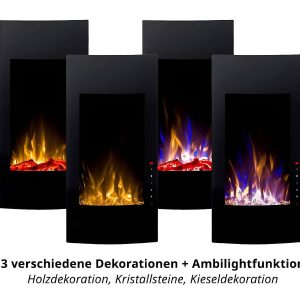 Επιτοίχιο ηλεκτρικό τζάκι Glow Fire Uranus με κυρτή γυάλινη πρόσοψη, τρισδιάστατη φλόγα LED, ρυθμιζόμενη θέρμανση και διακοσμήσεις για μοντέρνους χώρους.