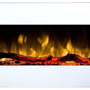 Επιτοίχιο ηλεκτρικό τζάκι Glow Fire Pluto White με γυάλινη πρόσοψη και τρισδιάστατες LED φλόγες