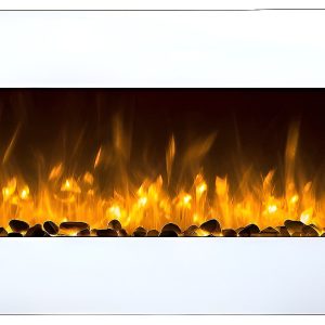 Επιτοίχιο ηλεκτρικό τζάκι Glow Fire Pluto White με γυάλινη πρόσοψη και τρισδιάστατες LED φλόγες