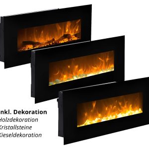 Επιτοίχιο ηλεκτρικό τζάκι Glow Fire Neptun με μοντέρνο μαύρο φινίρισμα και ρεαλιστικό εφέ φλόγας