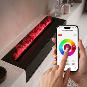 Έλεγχος ηλεκτρικού τζακιού ατμού Jolux ADL 100 μέσω Tuya Smart App με ρύθμιση RGB χρωμάτων φλόγας και χρονοδιακόπτη.