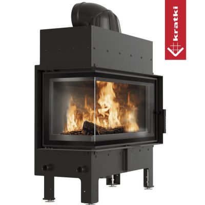 Ενεργειακό Τζάκι Ξύλου Kratki Floki L L Black 12 kW Α+ Αριστερό Γωνιακό Ανοιγόμενο από Χάλυβα