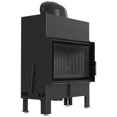 Ενεργειακό τζάκι ξύλου Kratki Floki M PF Black 10 kW με μοντέρνα πρόσοψη και μαύρες πυρόπλακες